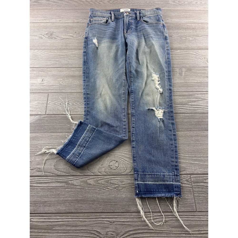 Frame Denim Le Boy Klinedale Distressed Released Hem Straight Leg Jeans Size 25